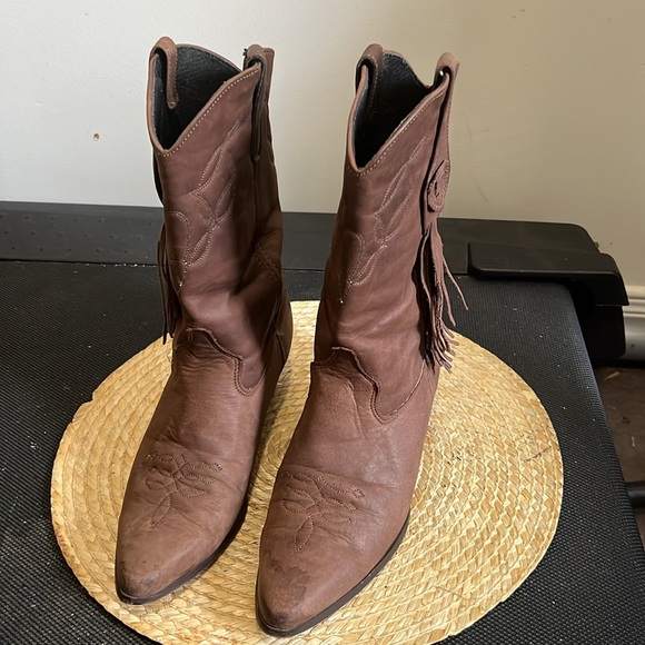 Laredo Nubtuck Leather Western Cowgirl Fringe Boots Size 8.5 - Picture 6 of 12